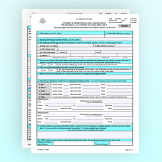 First page of Form DS-5525 with cyan headings.