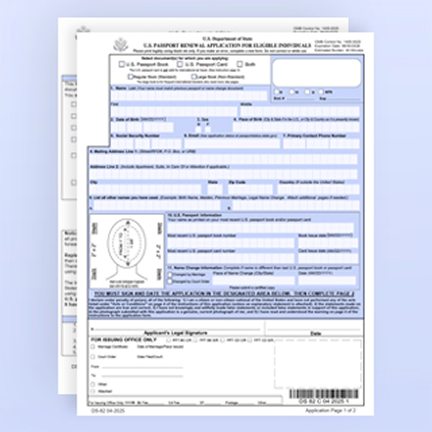 First page of form DS-82 with light blue headings.